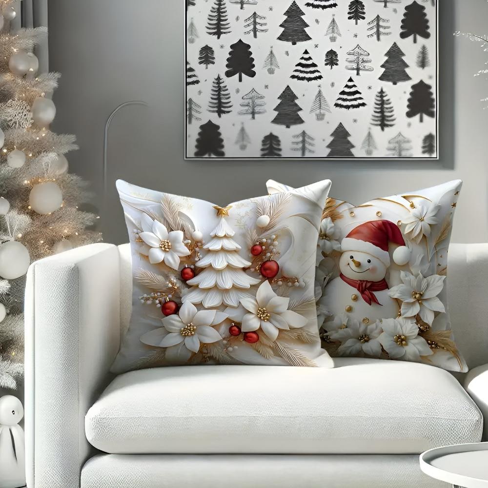 Christmas Pillow Covers Set of 4 Square Throw with Holiday Designs and Hidden Zippers - Image 4