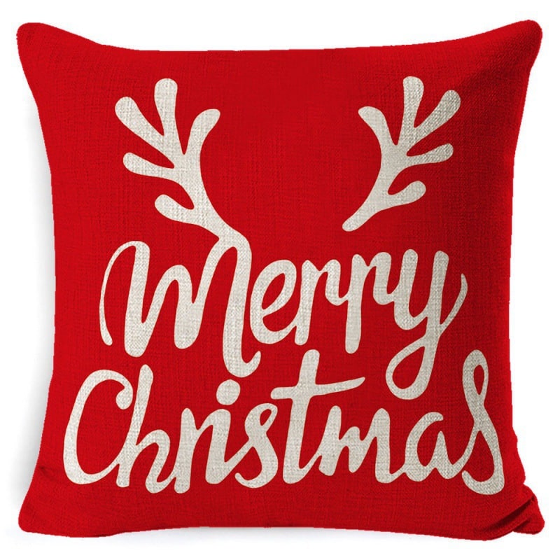Christmas Pillow Covers Square Throw with Festive Linen Print and Knife-Edge Seams - Image 1