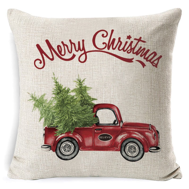 Christmas Pillow Covers Square Throw with Festive Linen Print and Knife-Edge Seams - Image 16