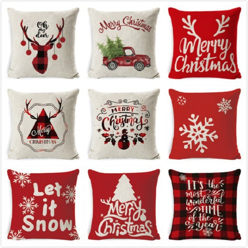 Christmas Pillow Covers Square Throw with Festive Linen Print and Knife-Edge Seams - Image 21