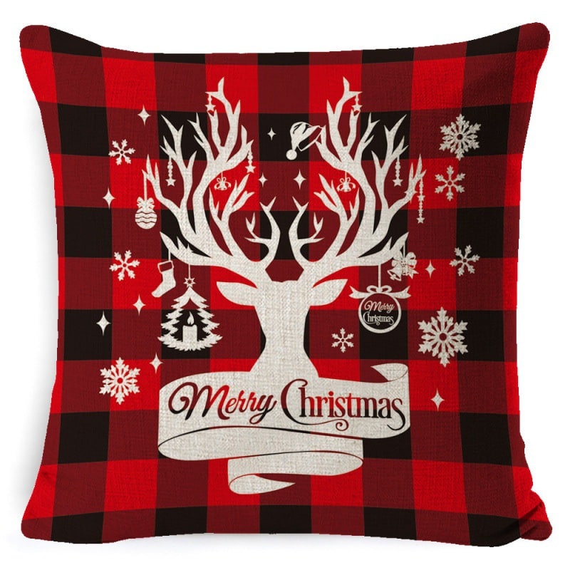 Christmas Pillow Covers Square Throw with Festive Linen Print and Knife-Edge Seams - Image 27