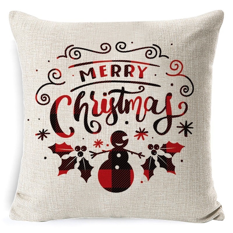 Christmas Pillow Covers Square Throw with Festive Linen Print and Knife-Edge Seams - Image 35
