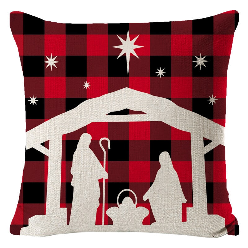 Christmas Pillow Covers Square Throw with Festive Linen Print and Knife-Edge Seams - Image 4