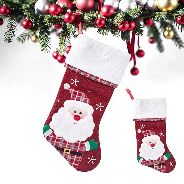 Christmas Stockings with Plush Cuff Embroidered Snowflakes and Character Appliques - Image 1