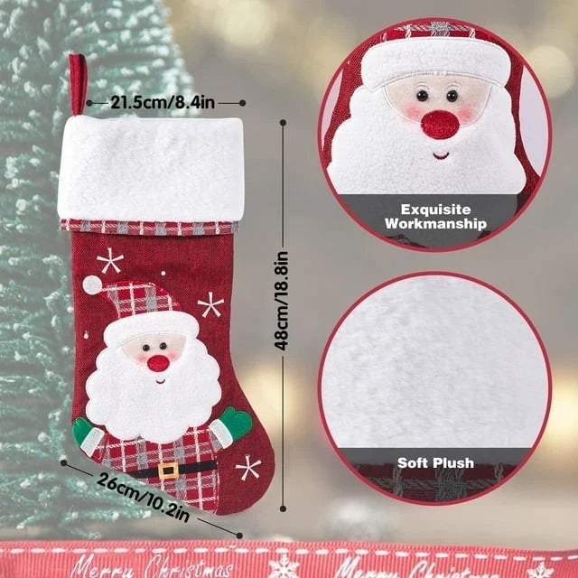 Christmas Stockings with Plush Cuff Embroidered Snowflakes and Character Appliques - Image 10