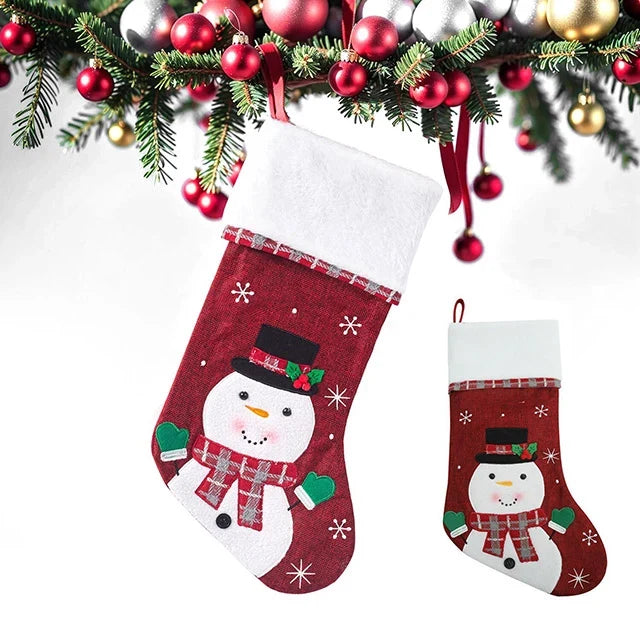 Christmas Stockings with Plush Cuff Embroidered Snowflakes and Character Appliques - Image 11