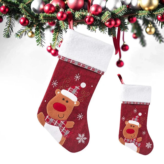 Christmas Stockings with Plush Cuff Embroidered Snowflakes and Character Appliques - Image 12