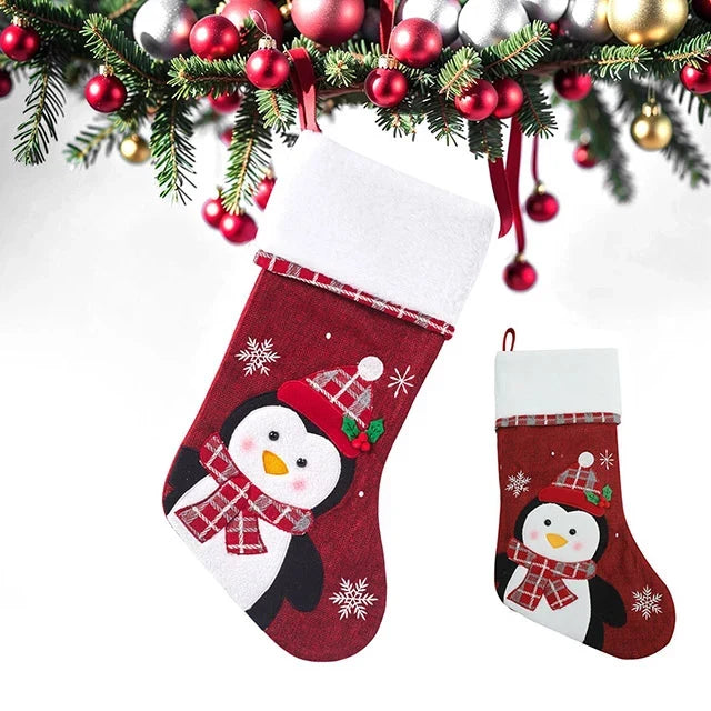 Christmas Stockings with Plush Cuff Embroidered Snowflakes and Character Appliques - Image 13