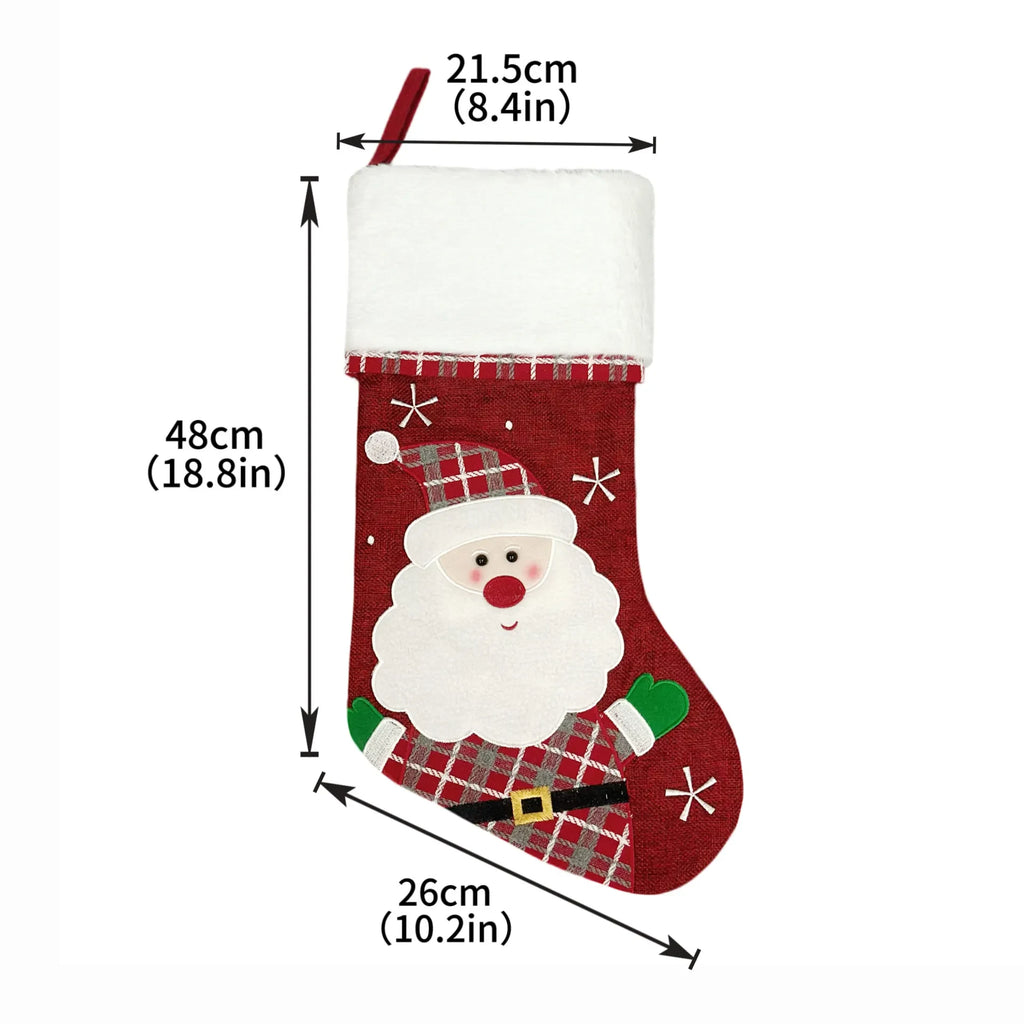 Christmas Stockings with Plush Cuff Embroidered Snowflakes and Character Appliques - Image 14