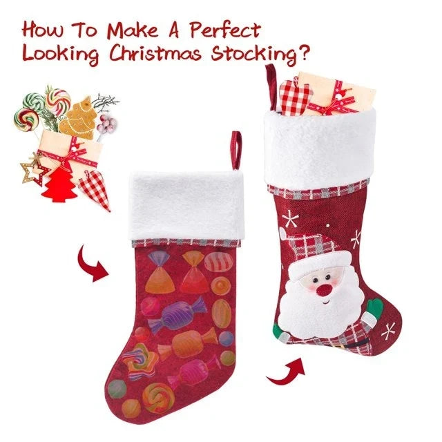 Christmas Stockings with Plush Cuff Embroidered Snowflakes and Character Appliques - Image 6