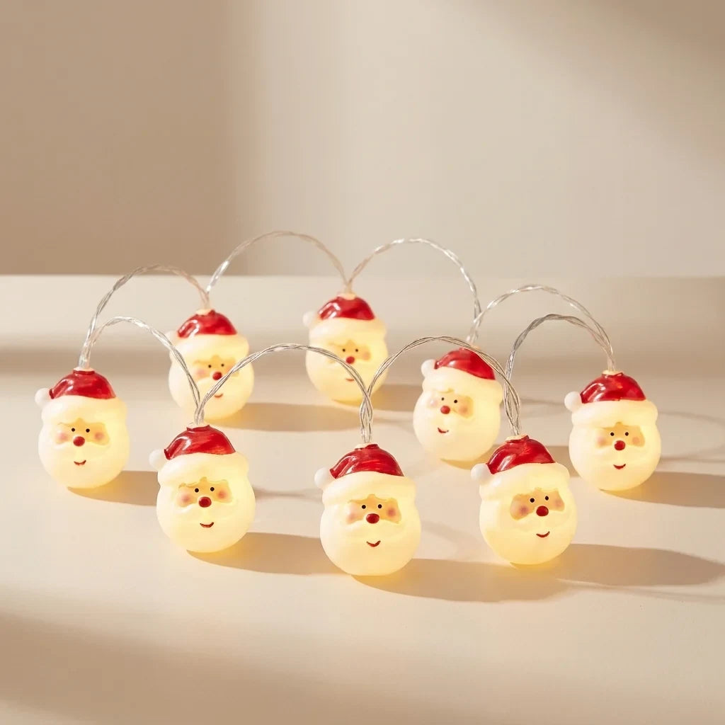 Christmas String Lights with 20 LED Santa Heads Battery Operated 3 Meter Indoor Decoration - Image 1