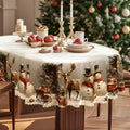 Christmas Tablecloth Rectangular Festive Snowman Reindeer Design with Scalloped Lace Hem - Image 2