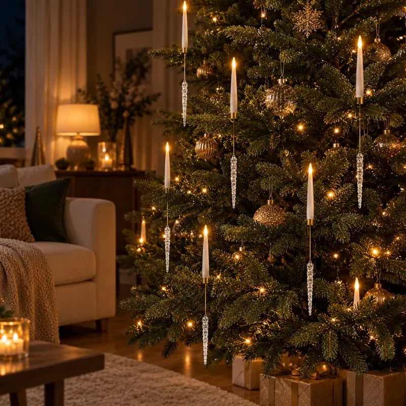Christmas Tree Candles LED Flickering Hanging Ornaments with Warm White Light - Image 10