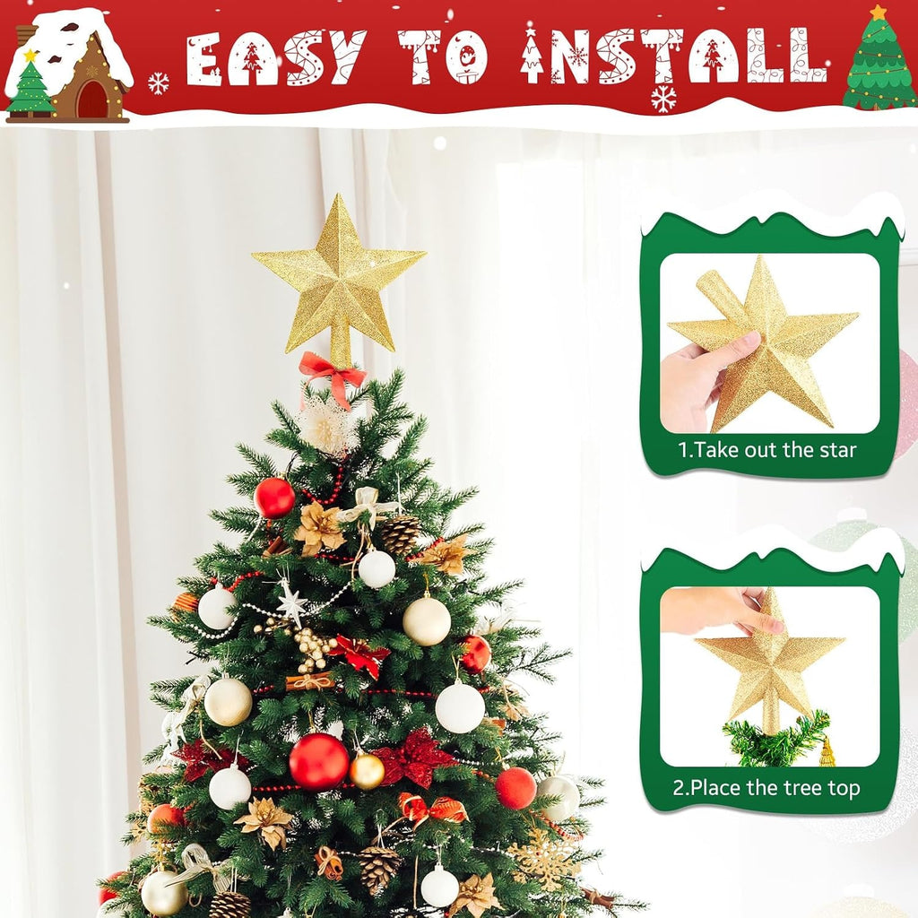 Christmas Tree Topper Five-Pointed Star with Glitter Finish and Shatterproof Design - Image 1