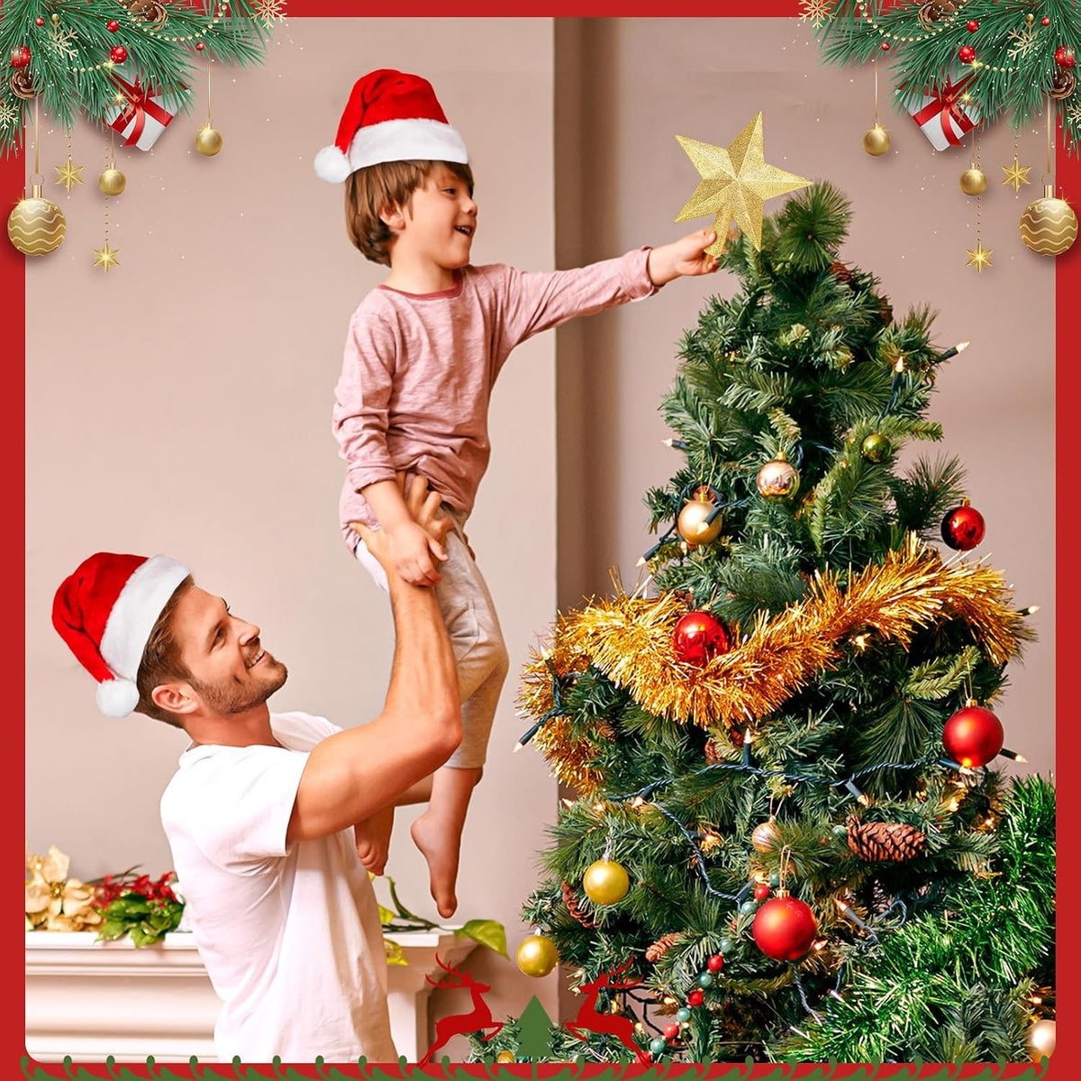 Christmas Tree Topper Five-Pointed Star with Glitter Finish and Shatterproof Design - Image 2