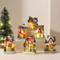 Christmas Village Set with LED Lights 6 Hand-Painted Miniature Houses and Snow Details - Image 1