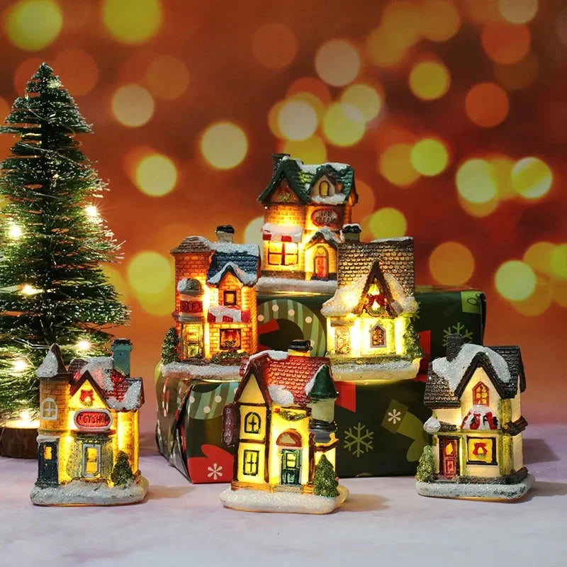 Christmas Village Set with LED Lights 6 Hand-Painted Miniature Houses and Snow Details - Image 2