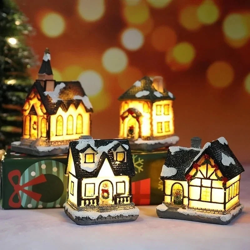 Christmas Village Set with LED Lights 6 Hand-Painted Miniature Houses and Snow Details - Image 3