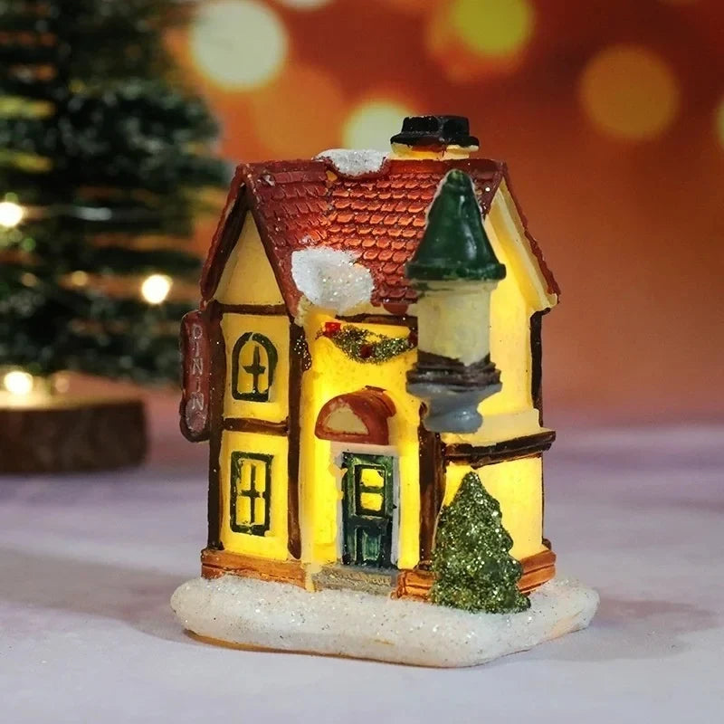 Christmas Village Set with LED Lights 6 Hand-Painted Miniature Houses and Snow Details - Image 7