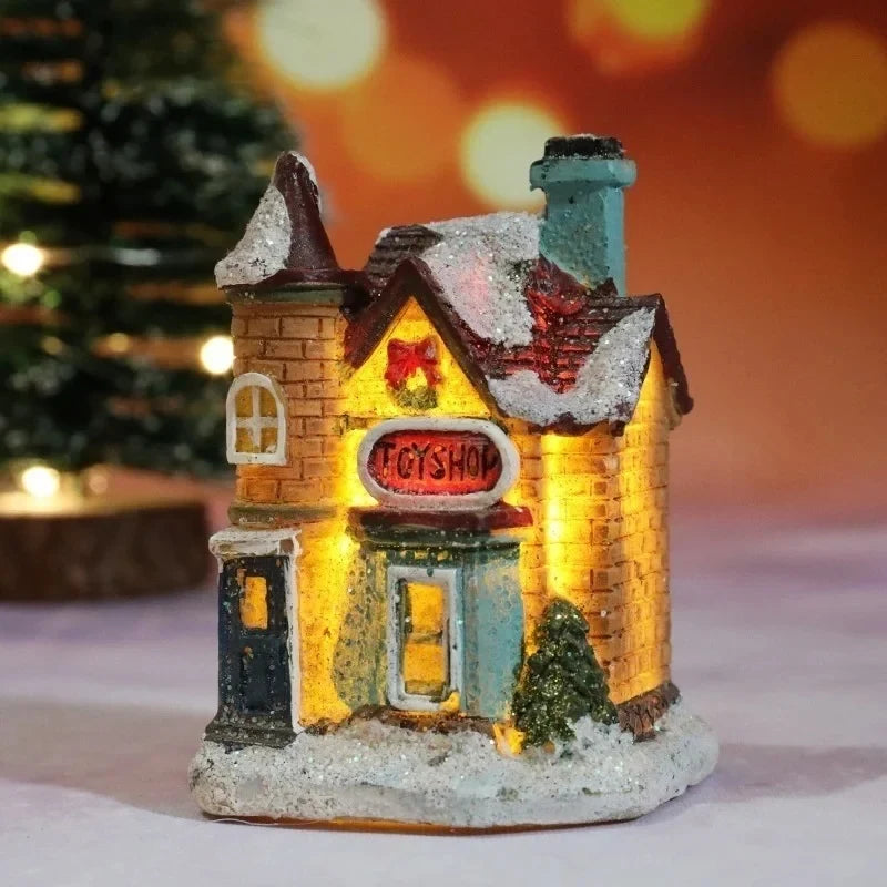 Christmas Village Set with LED Lights 6 Hand-Painted Miniature Houses and Snow Details - Image 9