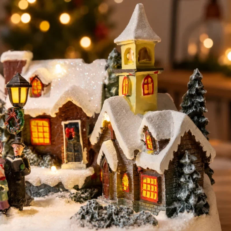 Christmas Village Set with LED Lights and Rotating Miniature Train Display - Image 13