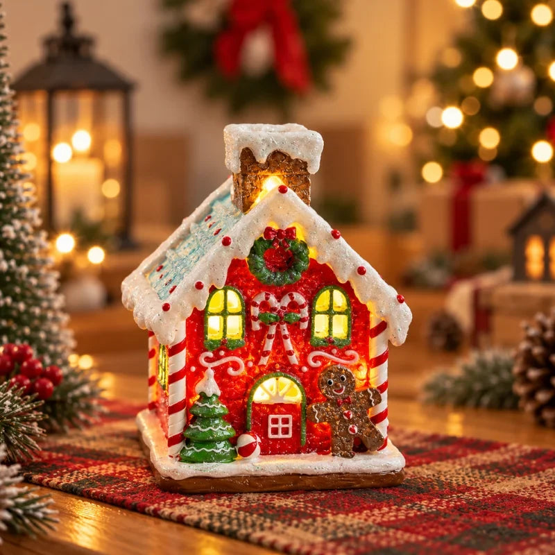 Christmas Village Set with LED Lights and Rotating Miniature Train Display - Image 14