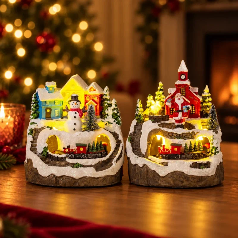 Christmas Village Set with LED Lights and Rotating Miniature Train Display - Image 15