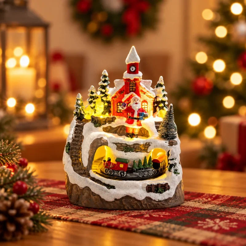 Christmas Village Set with LED Lights and Rotating Miniature Train Display - Image 17