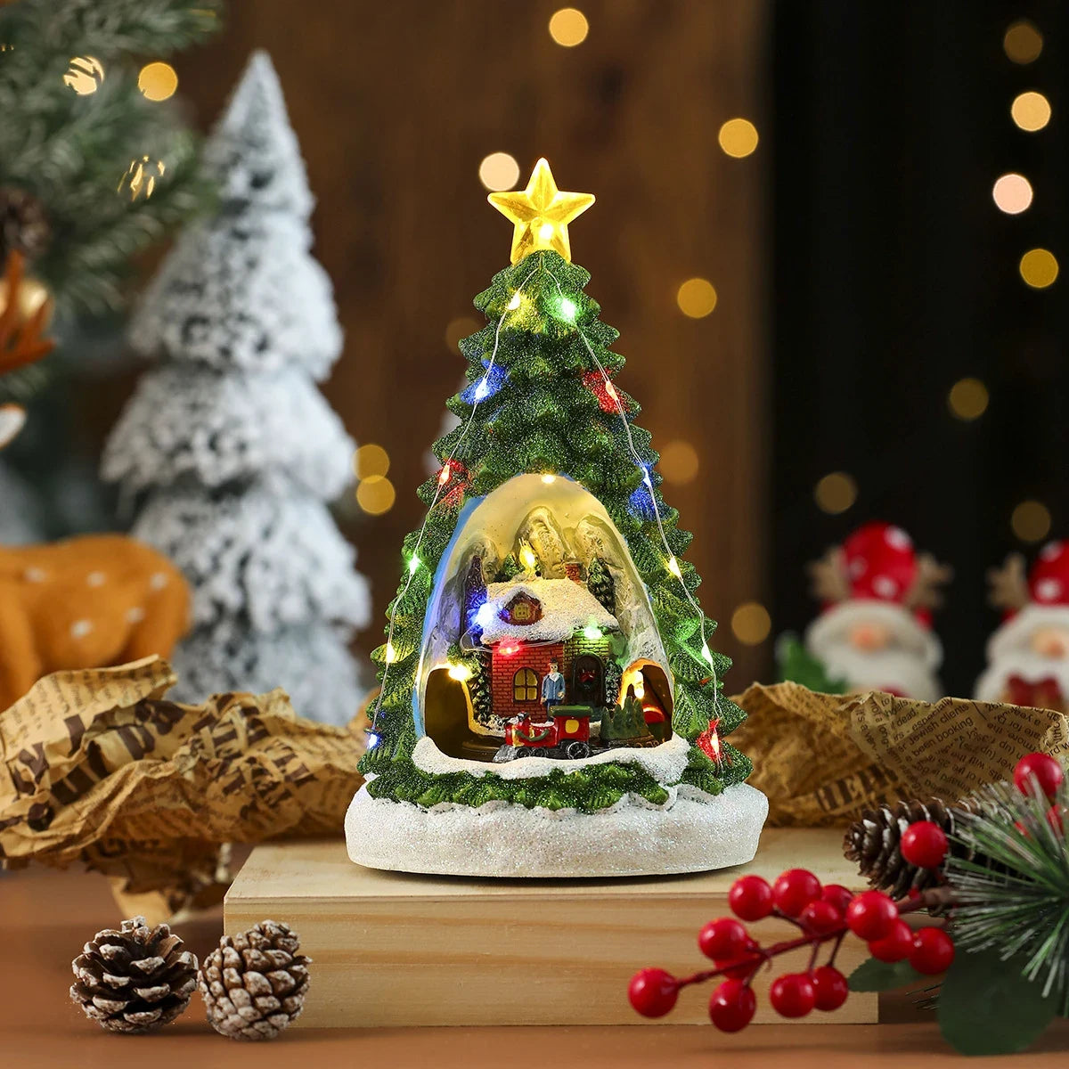 Christmas Village Set with LED Lights and Rotating Miniature Train Display - Image 19