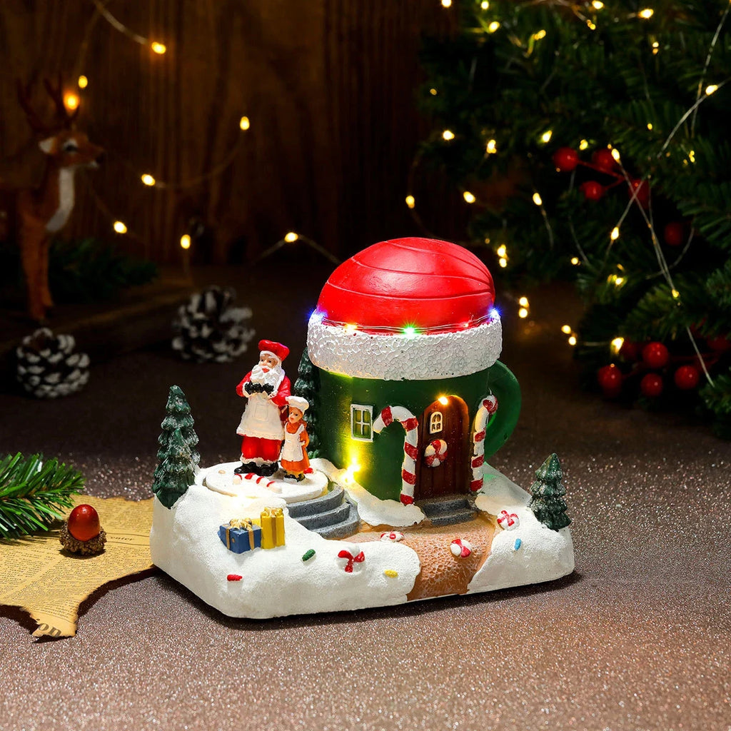 Christmas Village Set with LED Lights and Rotating Miniature Train Display - Image 20