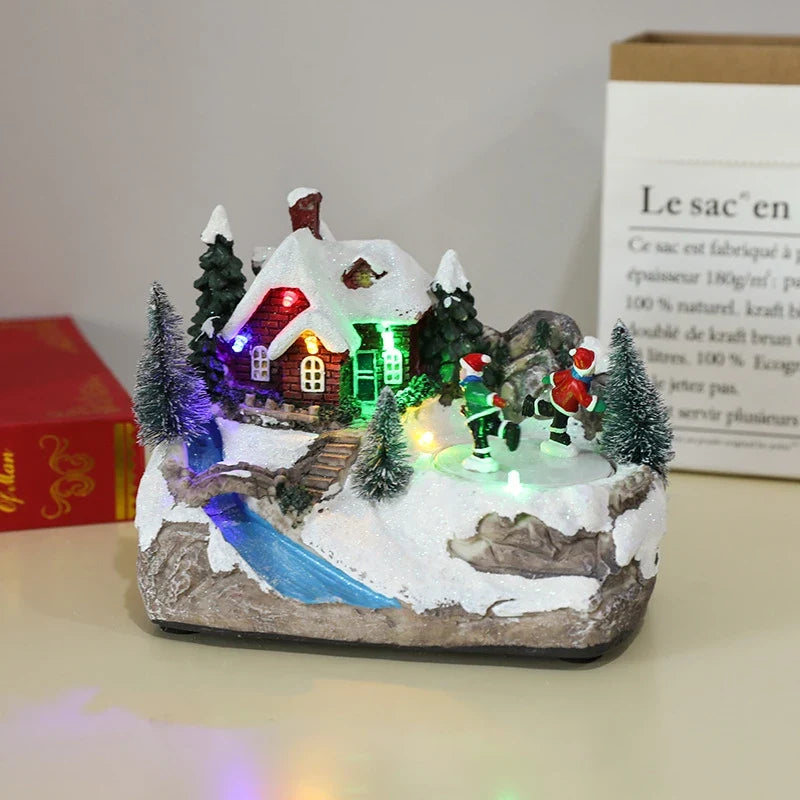 Christmas Village Set with LED Lights and Rotating Miniature Train Display - Image 21