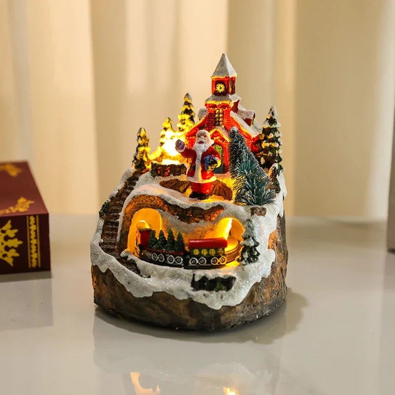 Christmas Village Set with LED Lights and Rotating Miniature Train Display - Image 22