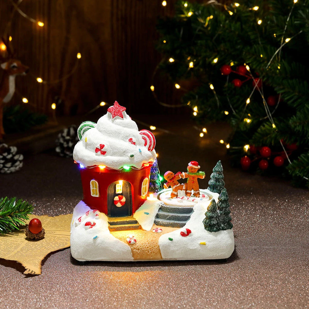 Christmas Village Set with LED Lights and Rotating Miniature Train Display - Image 24
