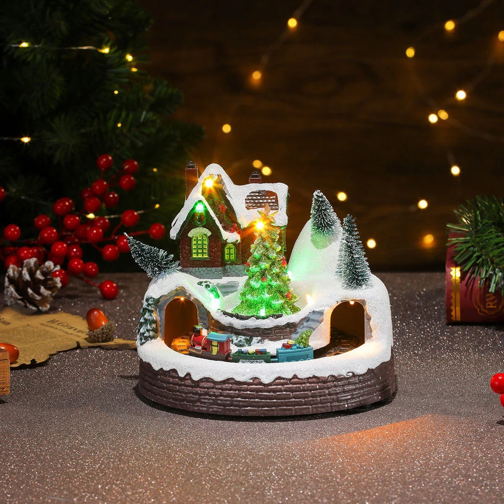 Christmas Village Set with LED Lights and Rotating Miniature Train Display - Image 25