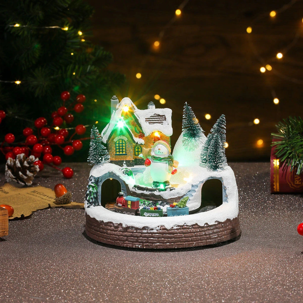Christmas Village Set with LED Lights and Rotating Miniature Train Display - Image 27