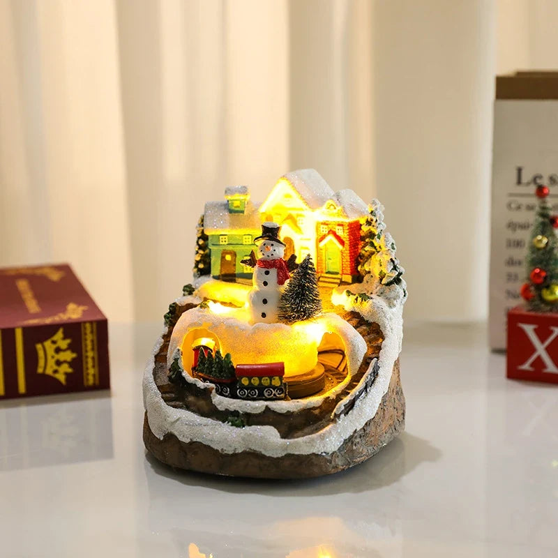 Christmas Village Set with LED Lights and Rotating Miniature Train Display - Image 28
