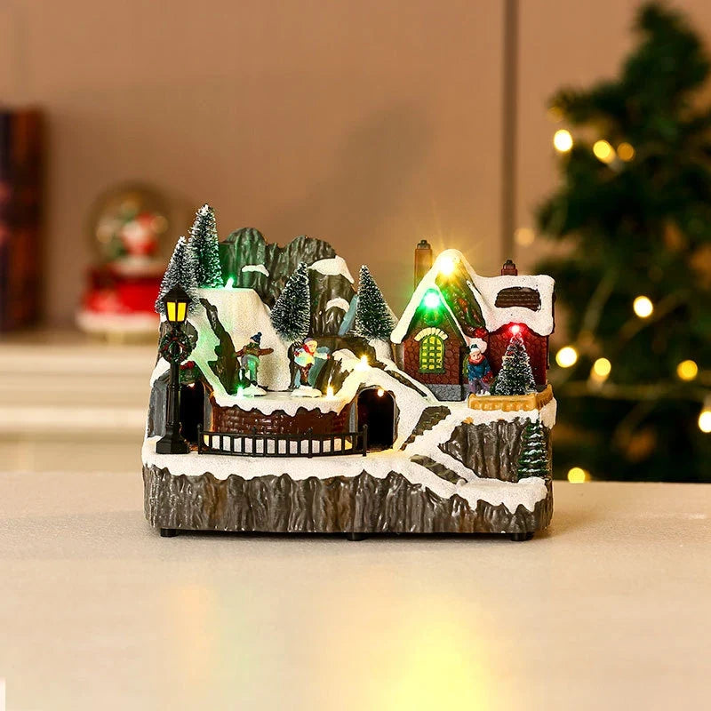 Christmas Village Set with LED Lights and Rotating Miniature Train Display - Image 29