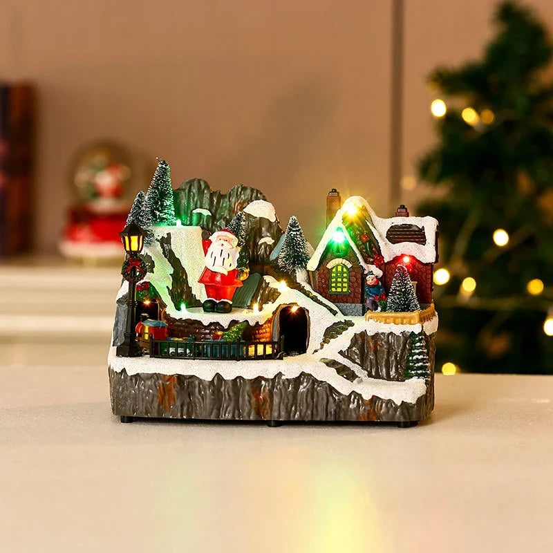 Christmas Village Set with LED Lights and Rotating Miniature Train Display - Image 30
