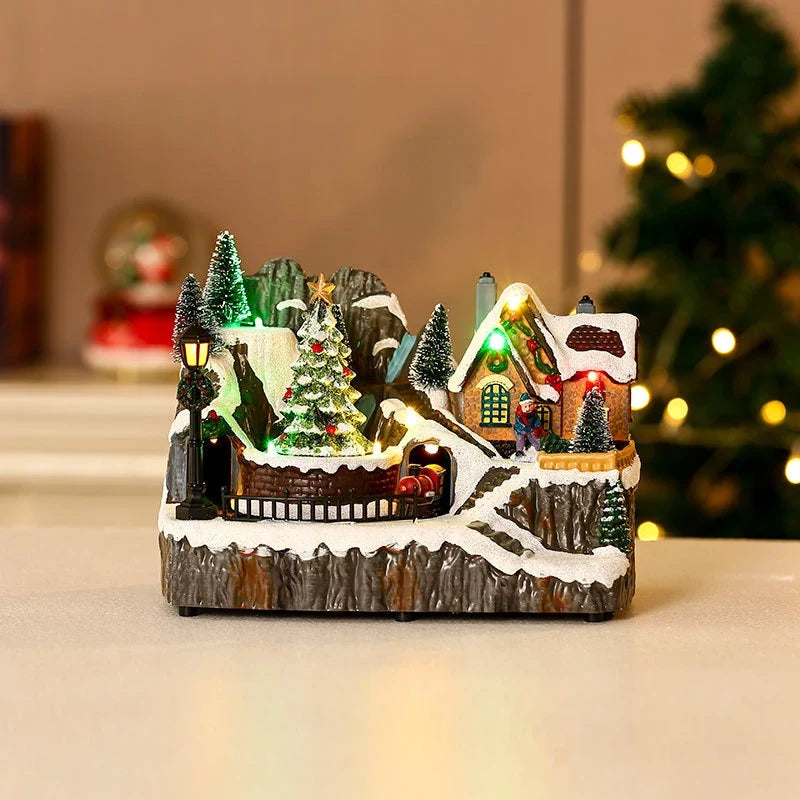 Christmas Village Set with LED Lights and Rotating Miniature Train Display - Image 31