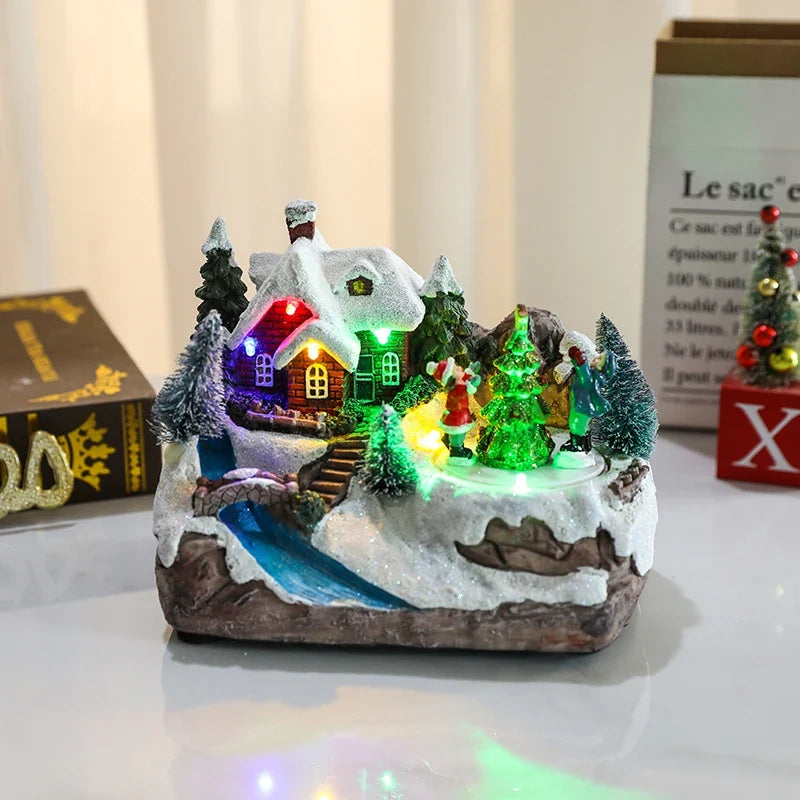 Christmas Village Set with LED Lights and Rotating Miniature Train Display - Image 32