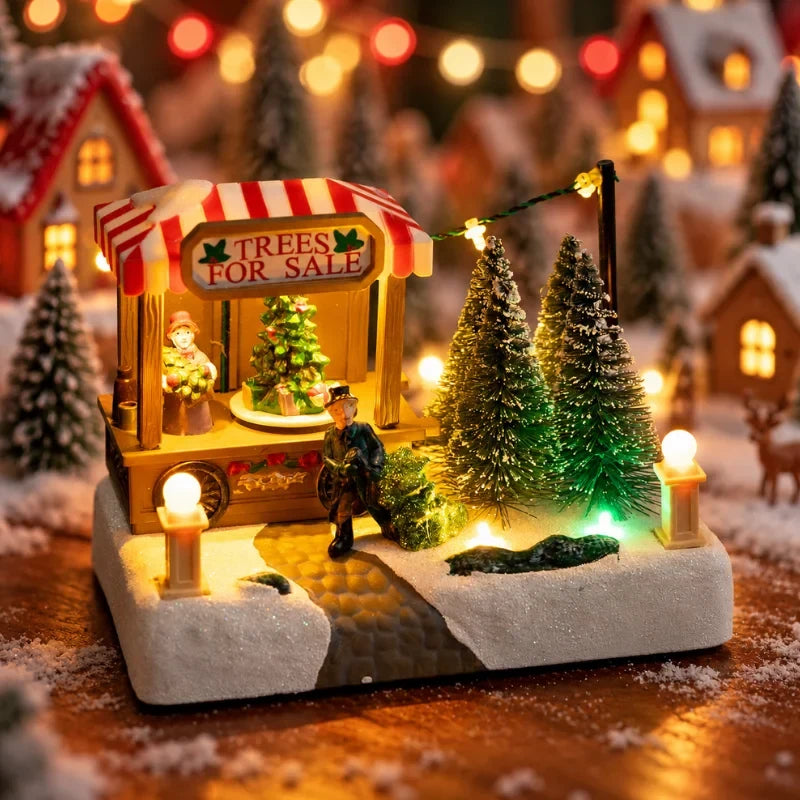 Christmas Village Set with LED Lights and Rotating Miniature Train Display - Image 8