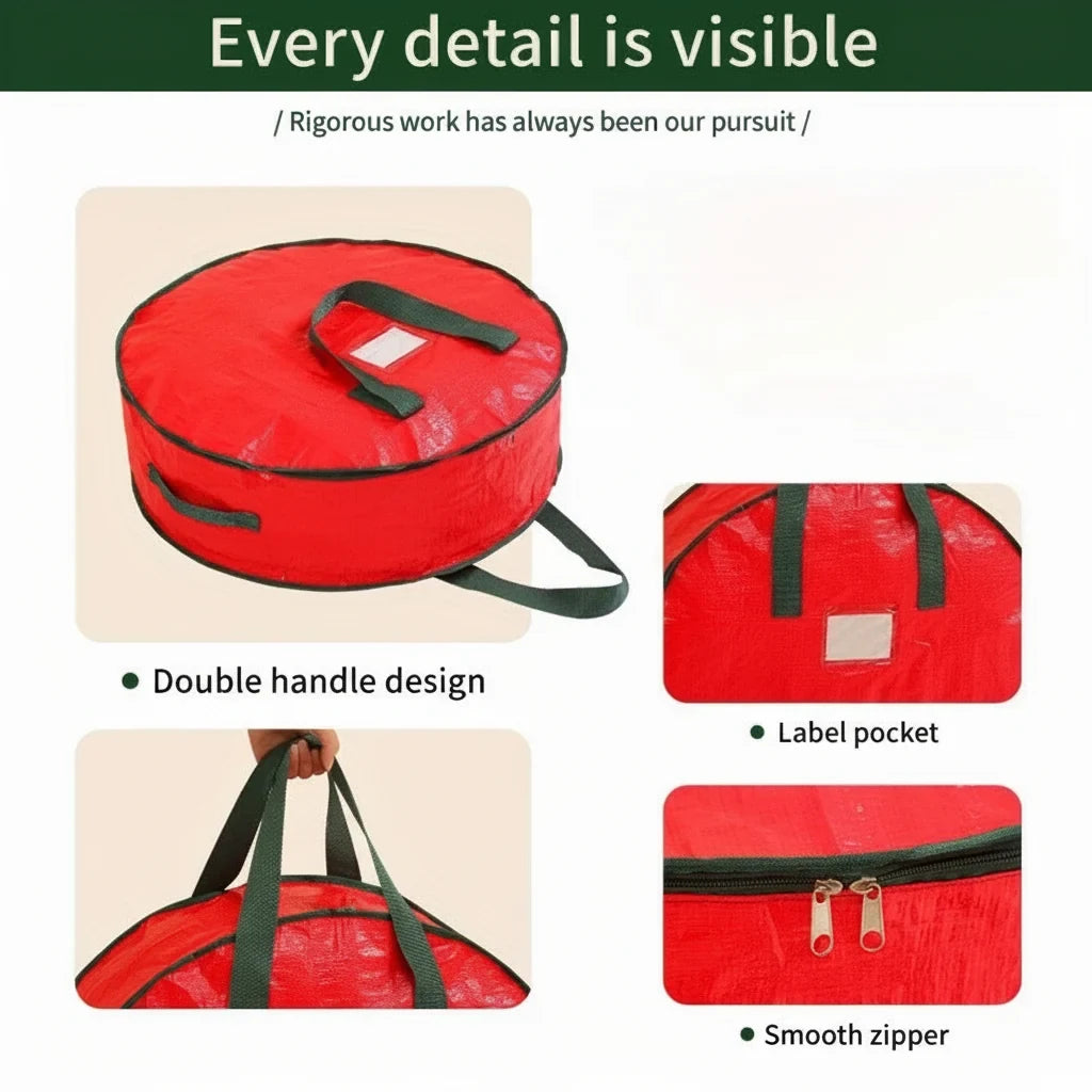 Christmas Wreath Storage Bag with Dual Zipper and Shoulder Strap - Image 6