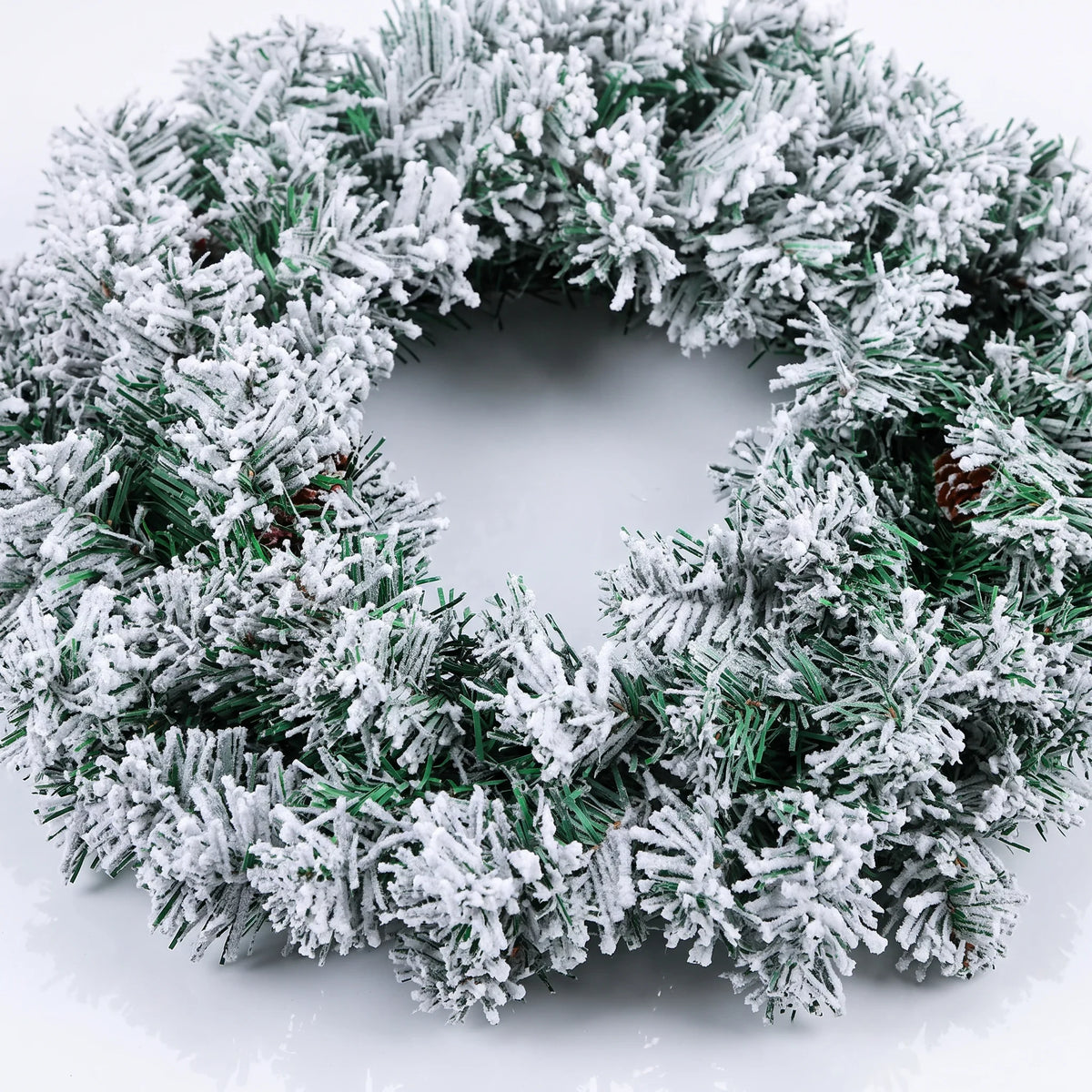 Christmas Wreath with Flocked Pine Needles and Snowflake Design for Door Hanging - Image 2
