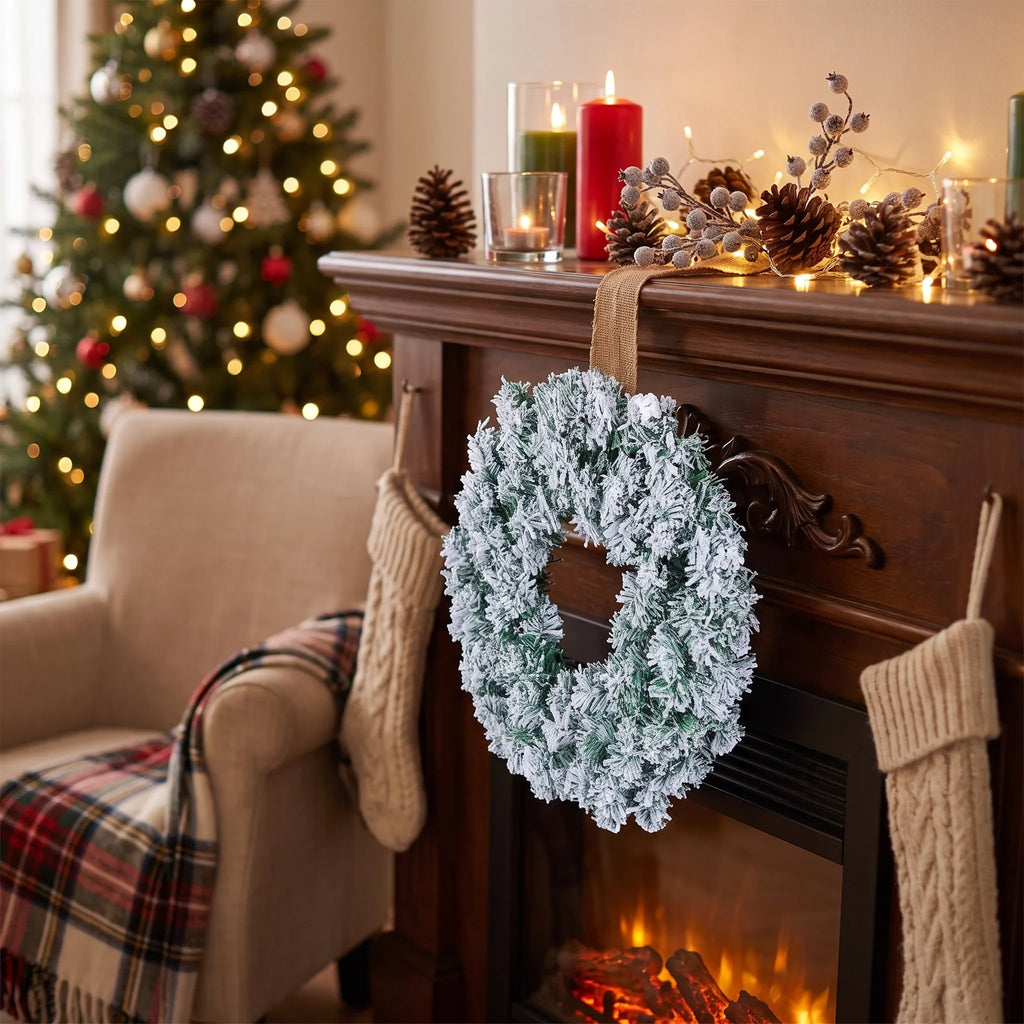 Christmas Wreath with Flocked Pine Needles and Snowflake Design for Door Hanging - Image 3