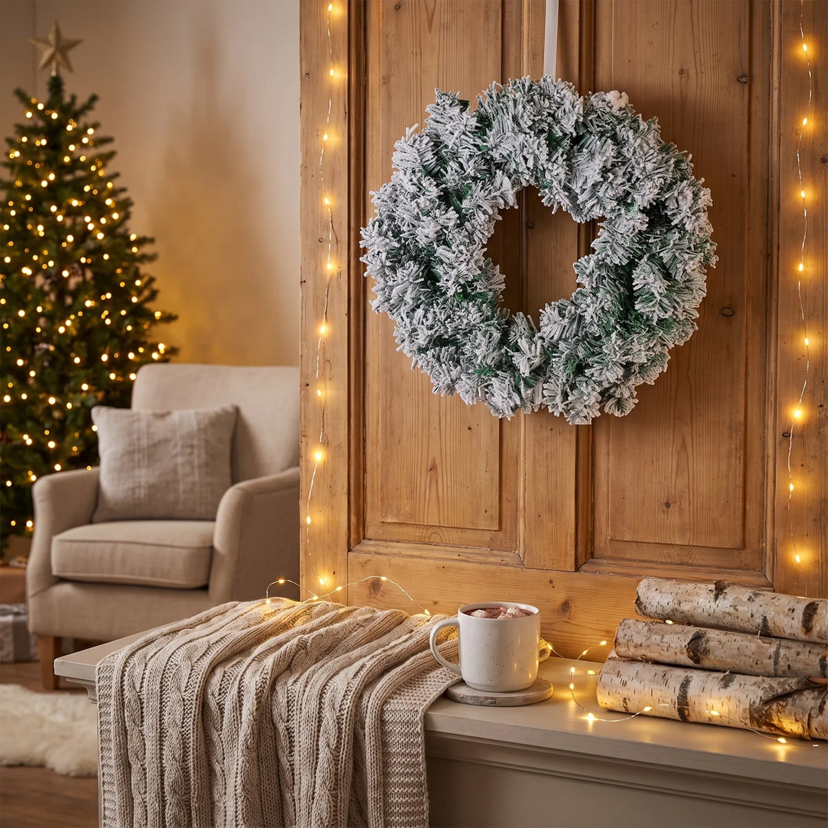 Christmas Wreath with Flocked Pine Needles and Snowflake Design for Door Hanging - Image 4