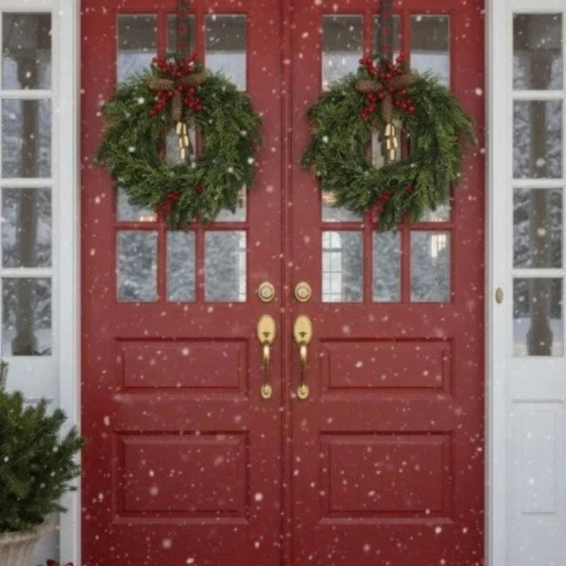 Christmas Wreath with Golden Bells Pinecones and Artificial Evergreen on Grapevine Base - Image 3