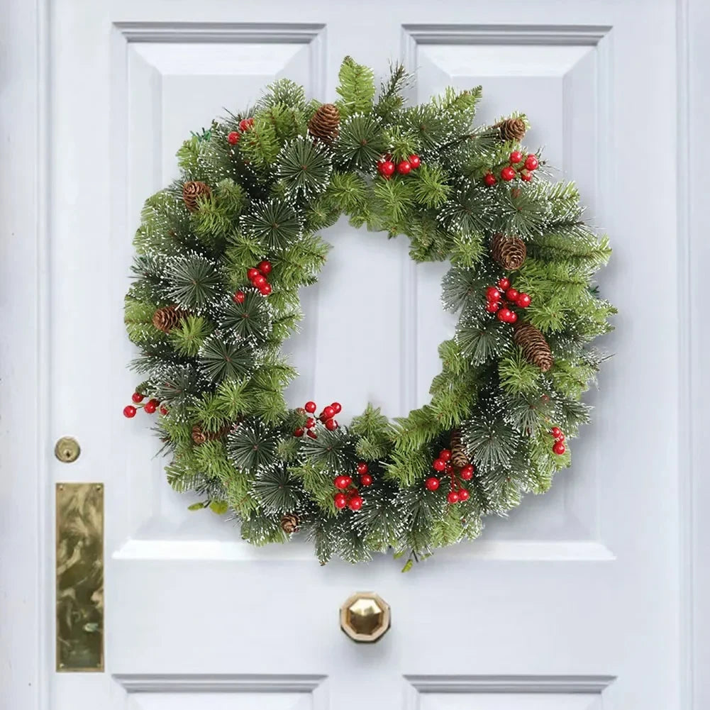 Christmas Wreath with Integrated LED Lights Artificial Pine Foliage Red Berries and Cones - Image 3
