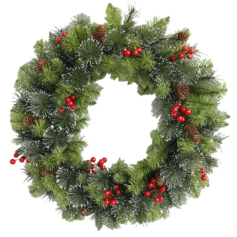 Christmas Wreath with Integrated LED Lights Artificial Pine Foliage Red Berries and Cones - Image 4