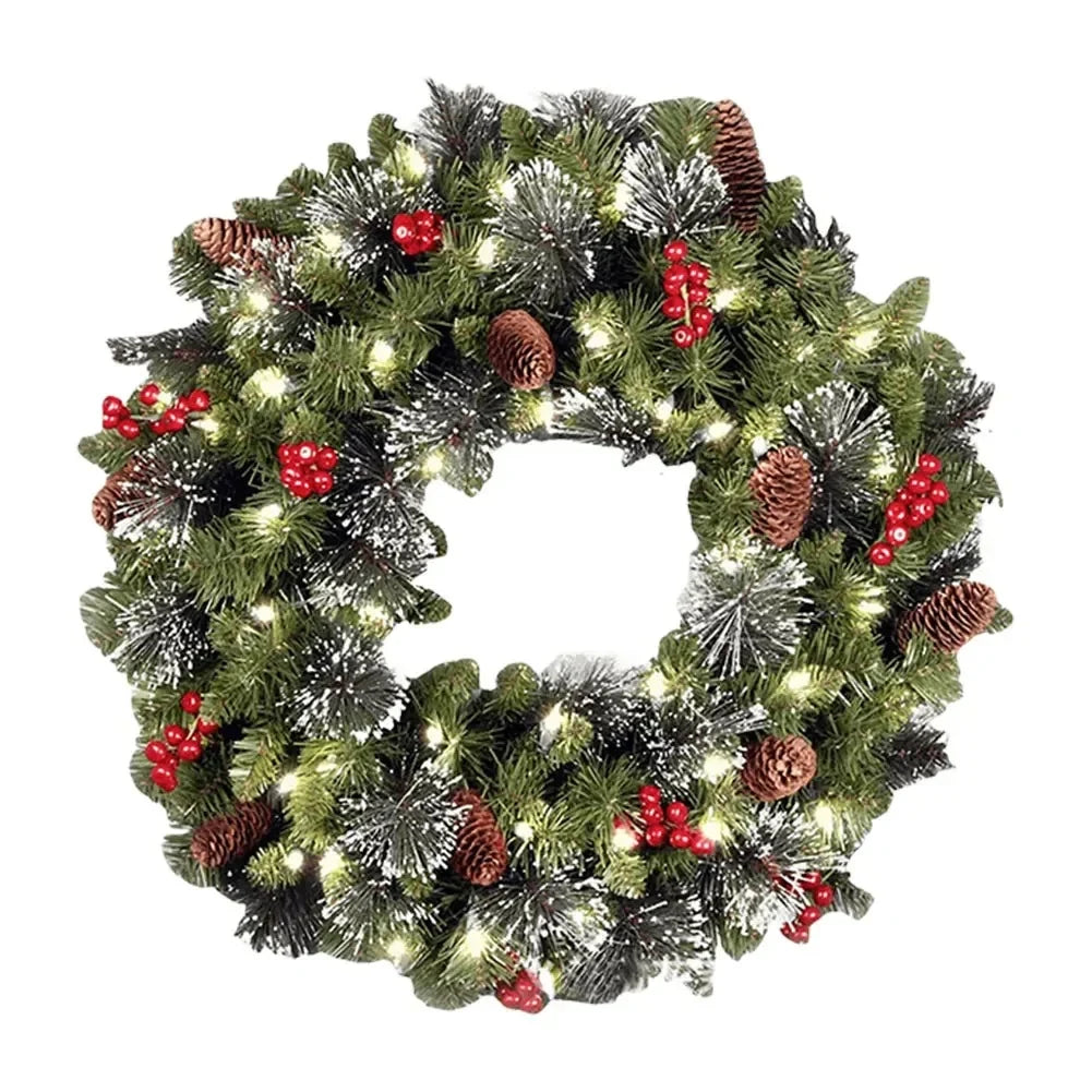 Christmas Wreath with Integrated LED Lights Artificial Pine Foliage Red Berries and Cones - Image 5