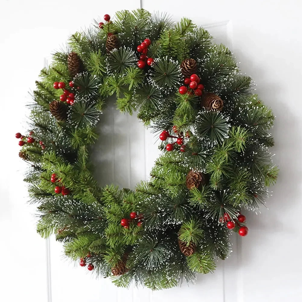 Christmas Wreath with Integrated LED Lights Artificial Pine Foliage Red Berries and Cones - Image 6